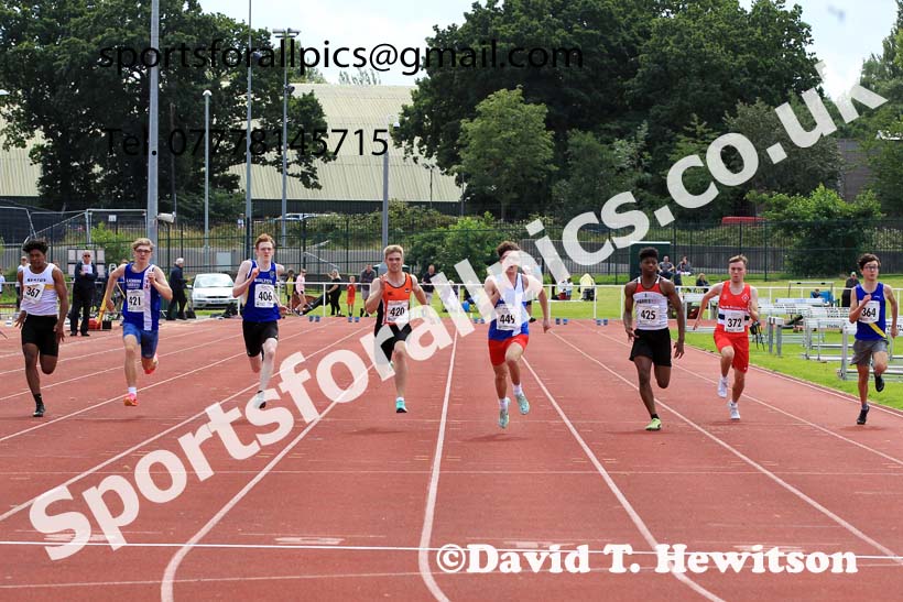 Mens Under-17s 100 metres, 2023 Northern Under-13s, Under-15s and Under-17s, Middlesbrough.  Photo: David T. Hewitson/Sports for All Pics